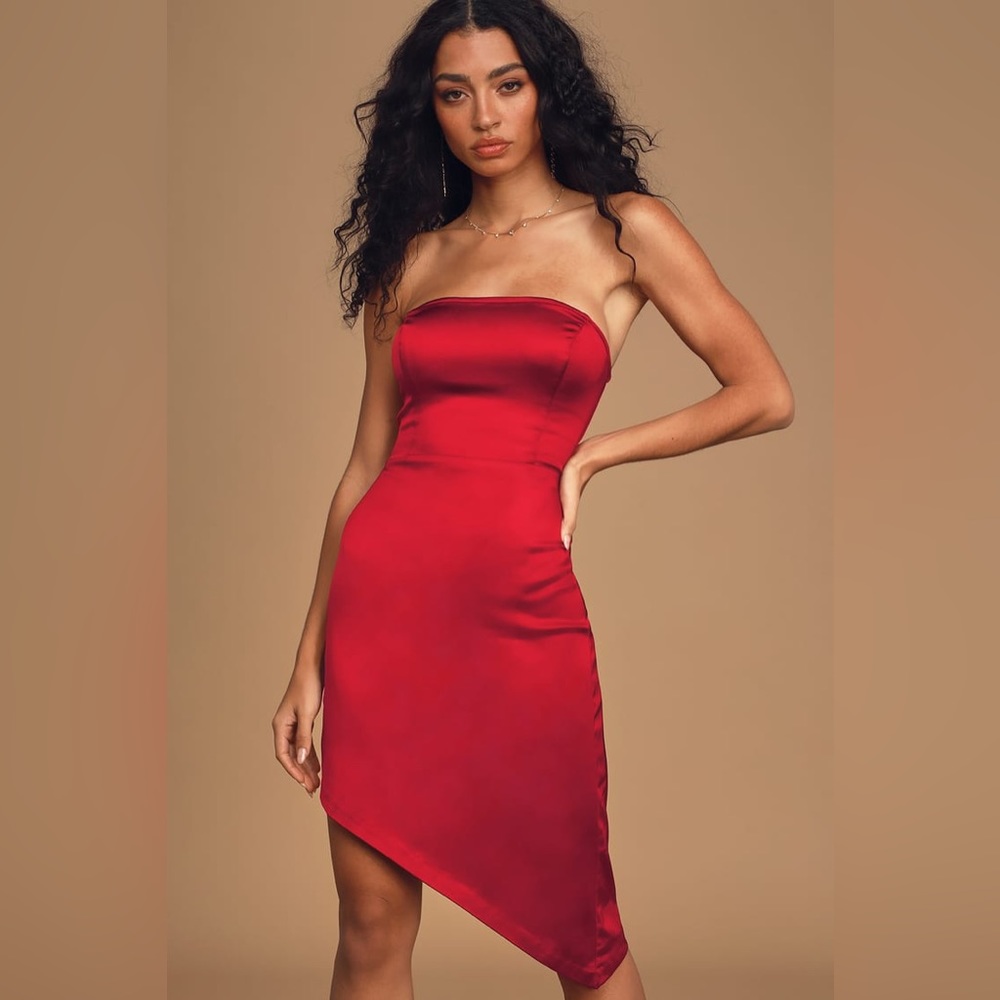 Lulus Red Satin Strapless Dress